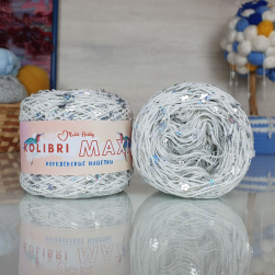 Kolibri maxi (Malik-Hobby) 020 белый с голографическими пайетками, пряжа 50г