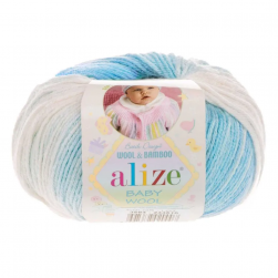 Baby Wool Batik (Alize) 7543 белый-голубой, пряжа 50г