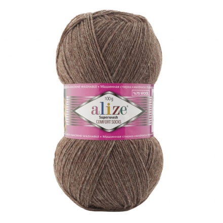 Superwash Wool (Alize) 240 коричневый меланж, пряжа 100г