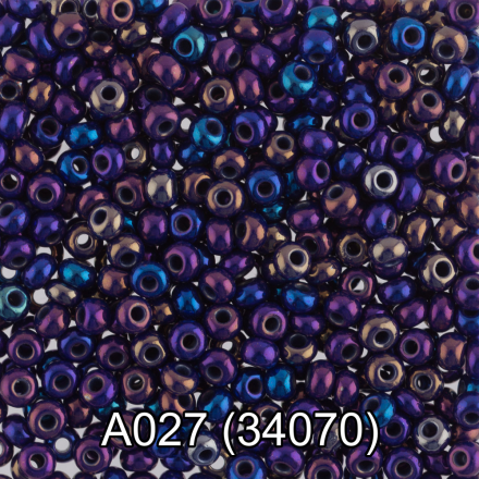 34070 (A027) синий/меланж непрозрачный радужный бисер, 5г