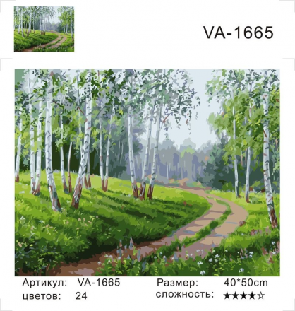 VA-1665 &quot;Дорога в берёзовом лесу (худ. Самарская Е.)&quot; картина по номерам