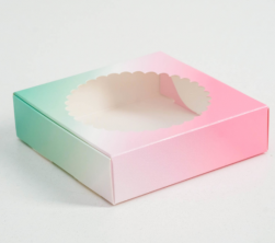 4781248 &quot;Коробка с окном розово-зеленая&quot; коробка подарочная 11,5х11,5х3 см