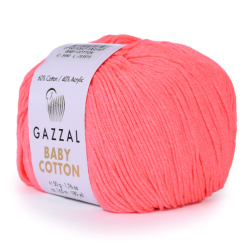 Baby Cotton (Gazzal) 3460 розовый неон, пряжа 50г