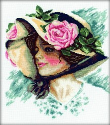 M084 &quot;Девушка в шляпе с розой&quot; набор для вышивания крестом