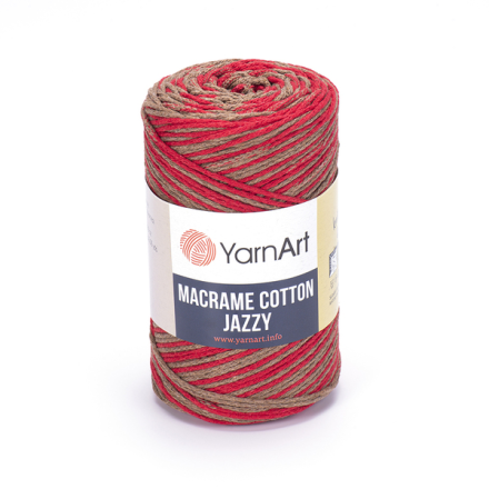 Macrame Cotton Jazzy (Yarnart) 1218 красный-бежевый, пряжа 250г