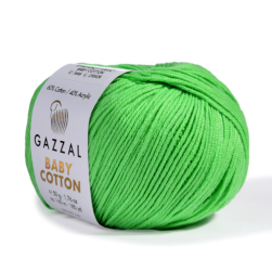 Baby Cotton (Gazzal) 3466 зеленое яблоко, пряжа 50г