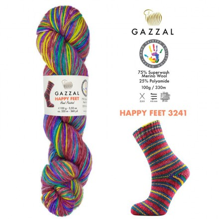 Happy Feet (Gazzal) 3241 радуга 1, пряжа 100г